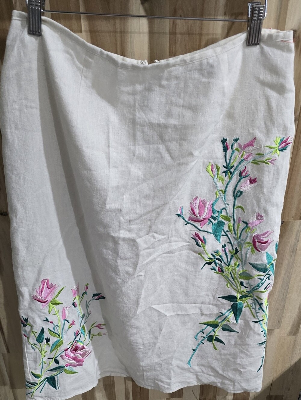 VTG Edward’s Pink Rose Embroidered Linen Blend Skirt - Size 6
